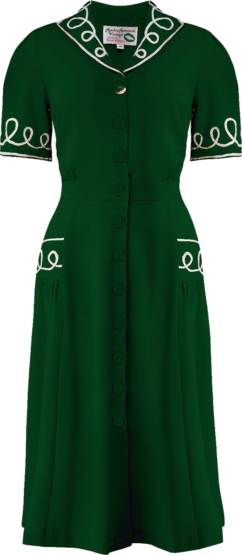 RocknRomance_LOOPY-LOU_Vintage__Kurzarm_Shirtwaister_50s_Contrast_RicRac_KLEID_Dress_Gruen_killer_kirsche1