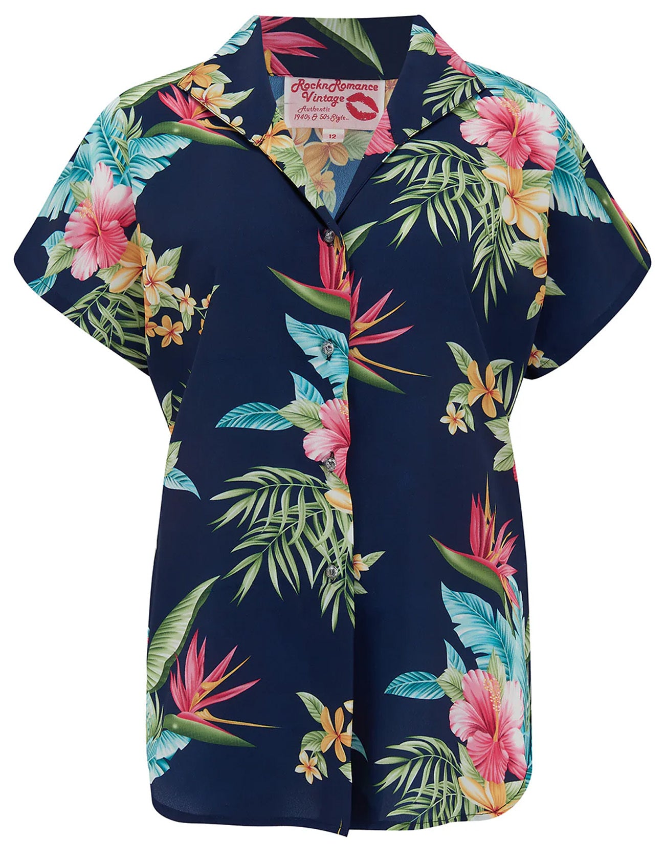 RocknRomance_MARIA_HONOLULU_Tropical_Iconic_1950s_TIE_UP_or_TUCK_IN_Bluse_-_Dunkelblau-3