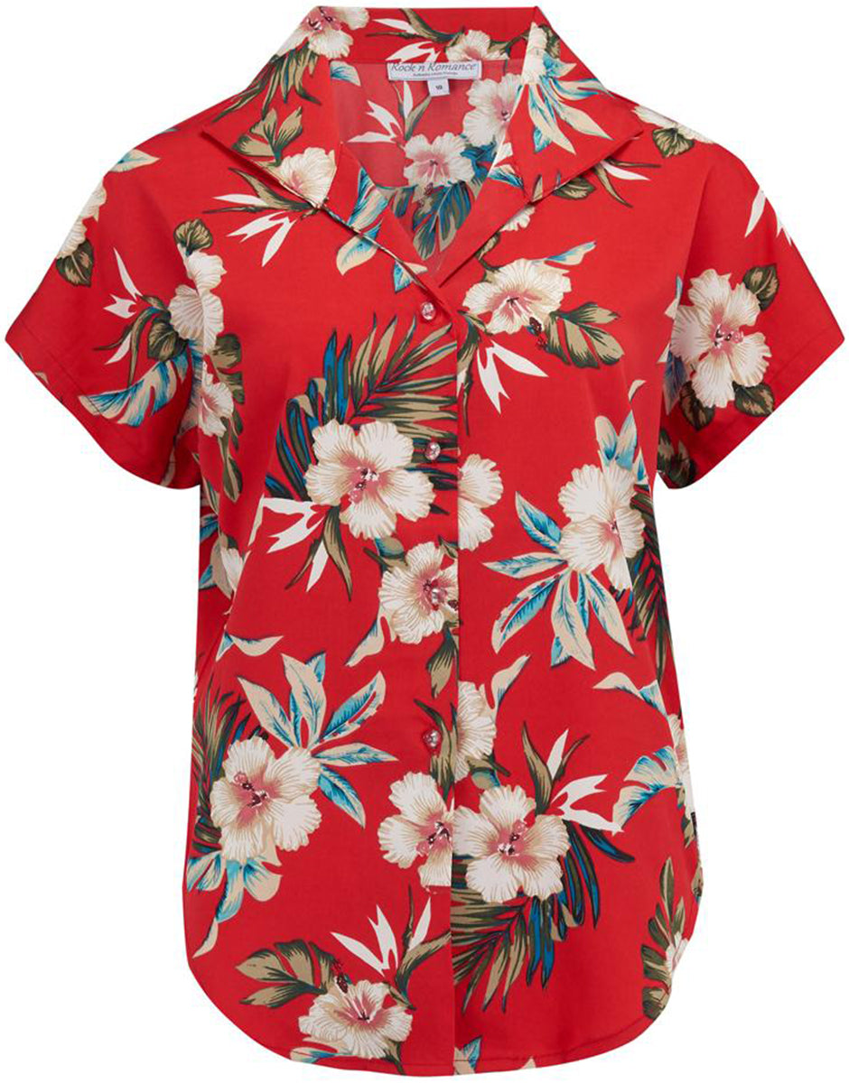 RocknRomance_MARIA_Hawaii_HIBISKUS_Kurzarm_Oberteil_BLUSE_Rot-2