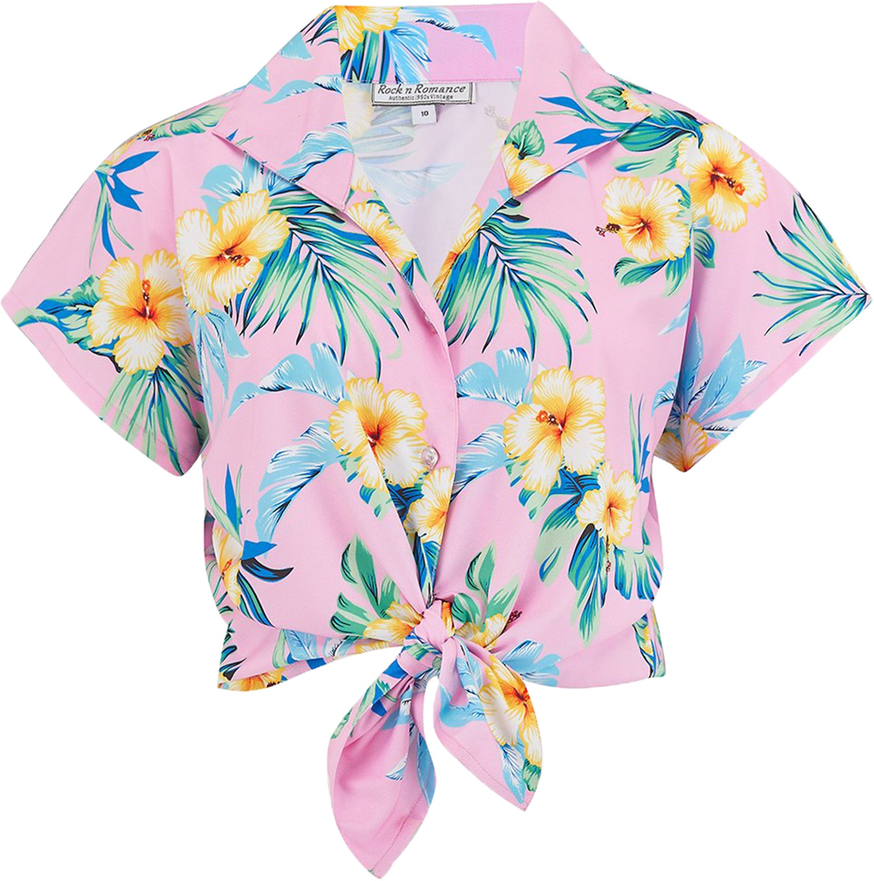 RocknRomance_MARIA_Hawaii_HIBISKUS_Kurzarm_TIE_UP_Oberteil_BLUSE_Rosa_killer_kirscheb3NEpaNU3hZ7H