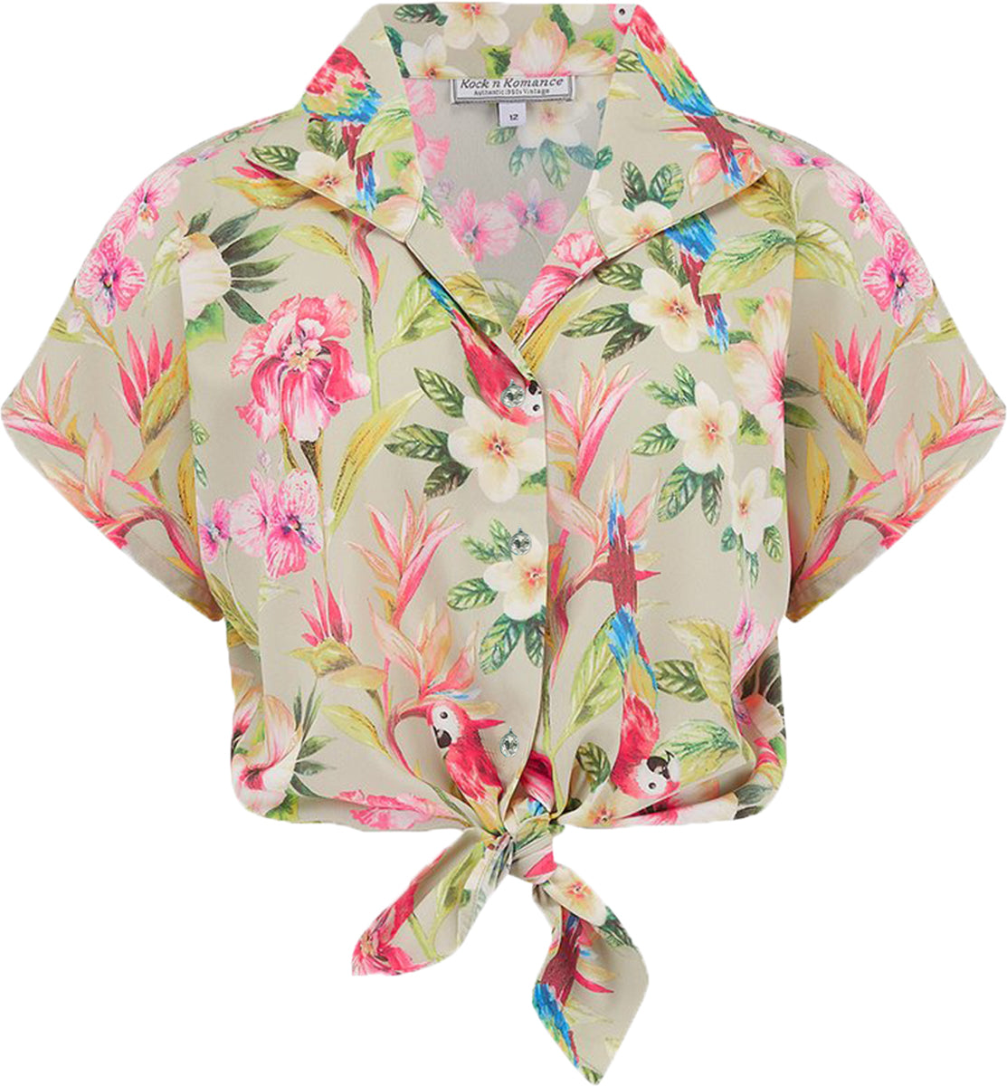 RocknRomance_MARIA_Tropical_Paradise_Print_PAPAGEI_Hibiskus_TIE_UP_BLUSE_Blouse-1
