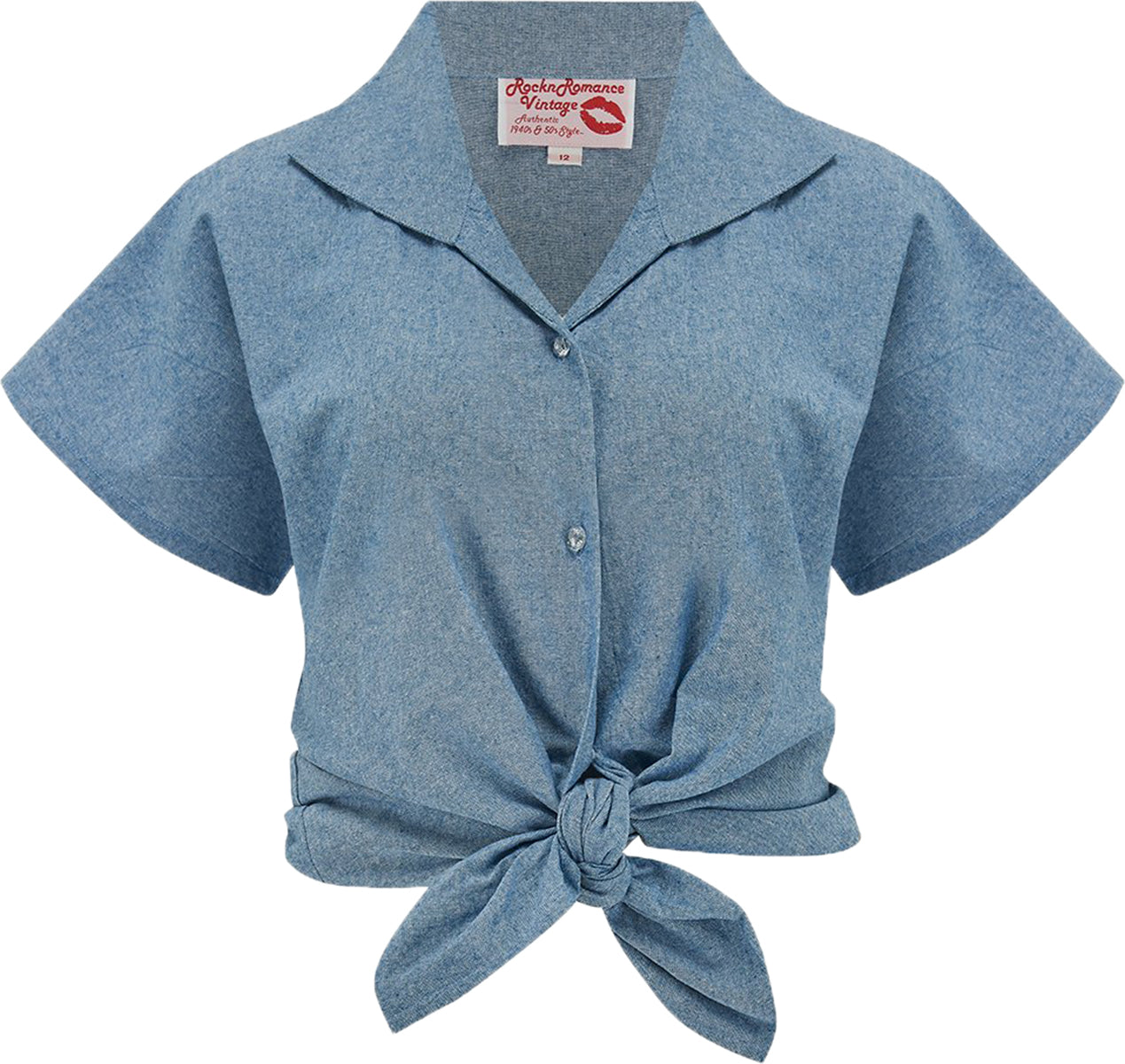 RocknRomance_MARIA_Vintage_CHAMBRAY_Kurzarm_TIE_UP_Oberteil_BLUSE_Blouse-1Bs5ab0PINiaVb