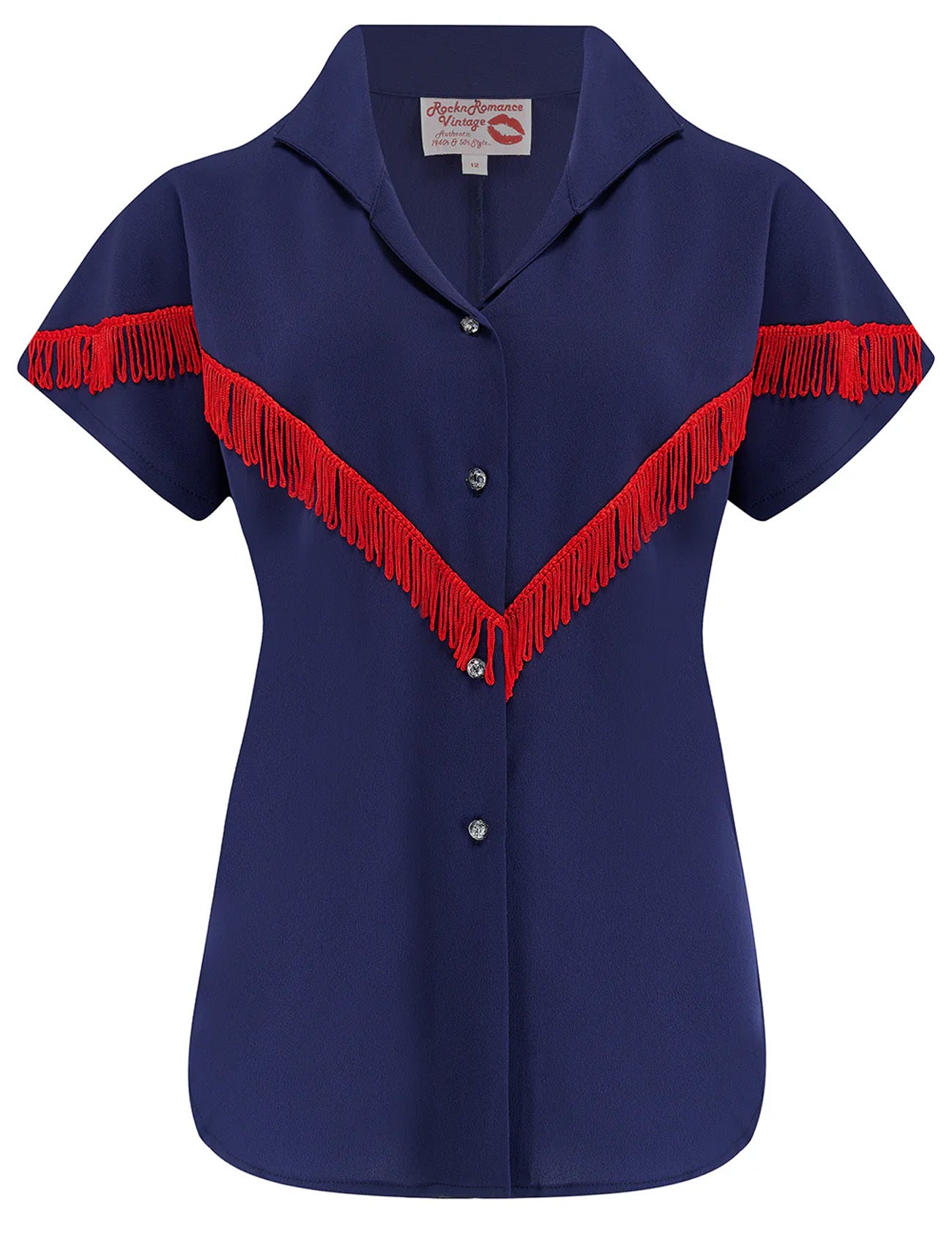 RocknRomance_NEVADA_WESTERN_Authentic_50s_Red_Tassels_Kurzarm_Vintage_BLUSE_-_Navyblau-16IDPPQBUPQ92y