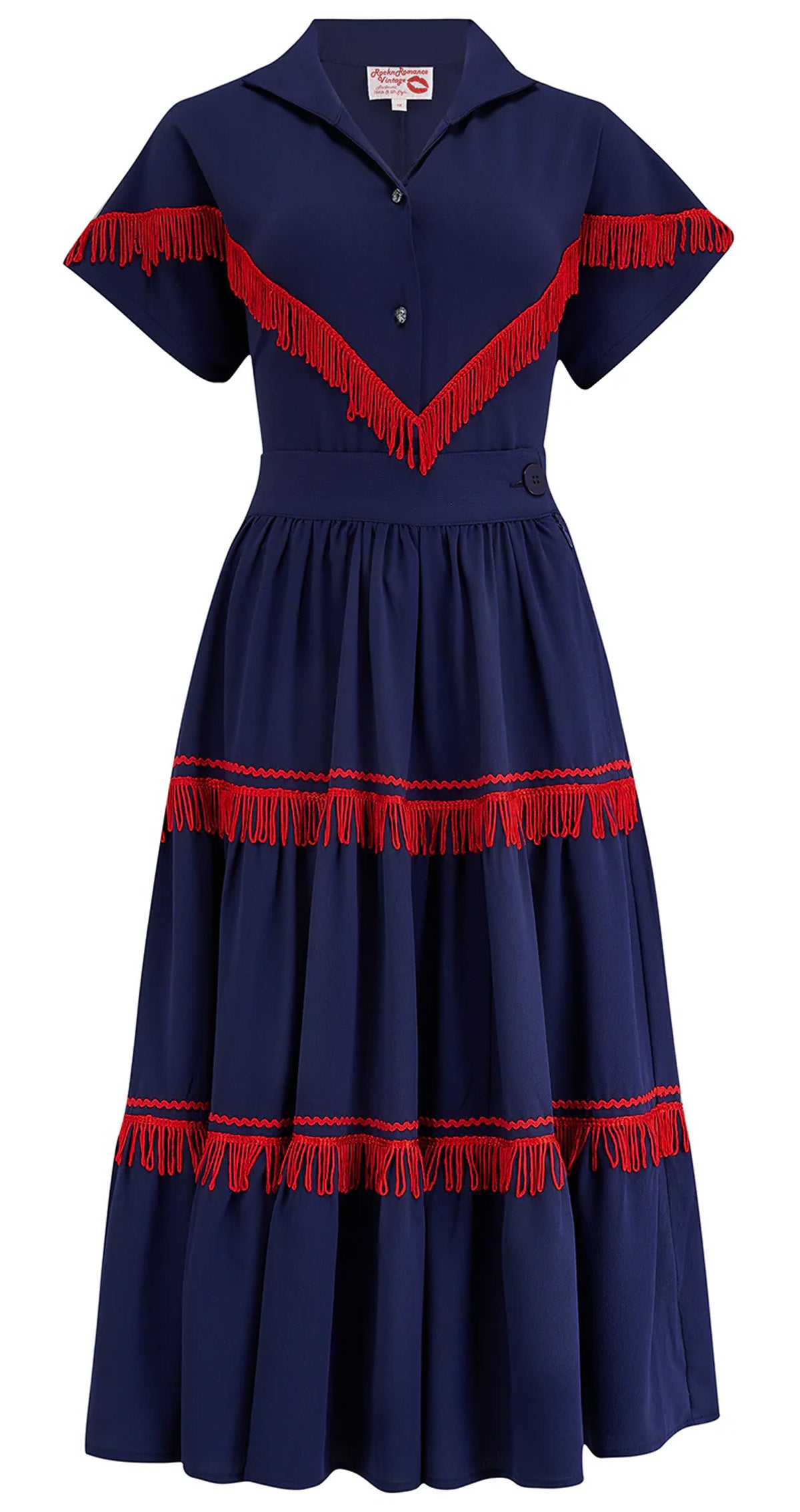 RocknRomance_NEVADA_WESTERN_Authentic_50s_Red_Tassels_Kurzarm_Vintage_BLUSE_-_Navyblau-3UvyObcZX0jz42
