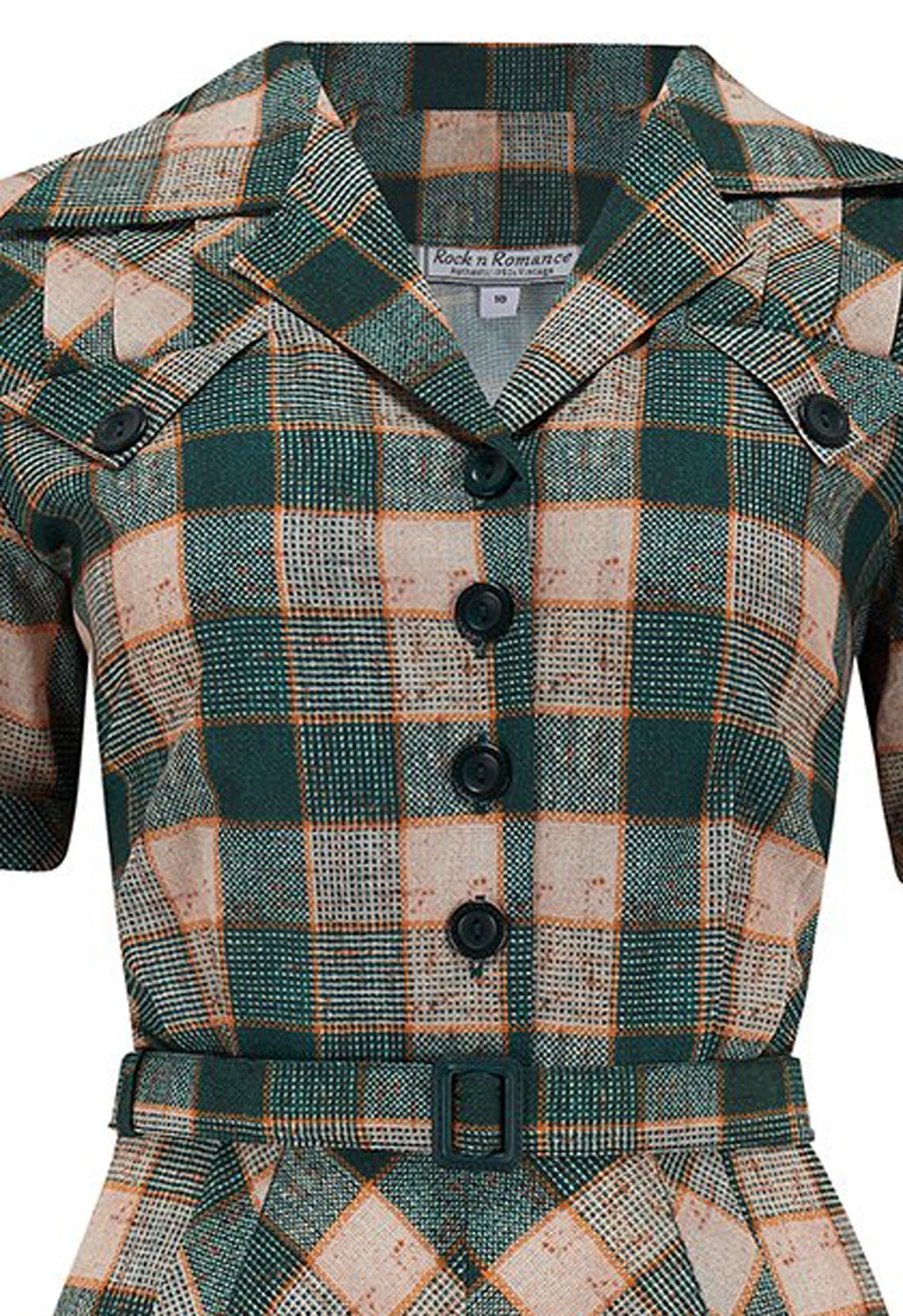 RocknRomance_POLLY_50s_KARO_Green_Check_KURZARM_A-Linie_HEMDKLEID_Dress_2