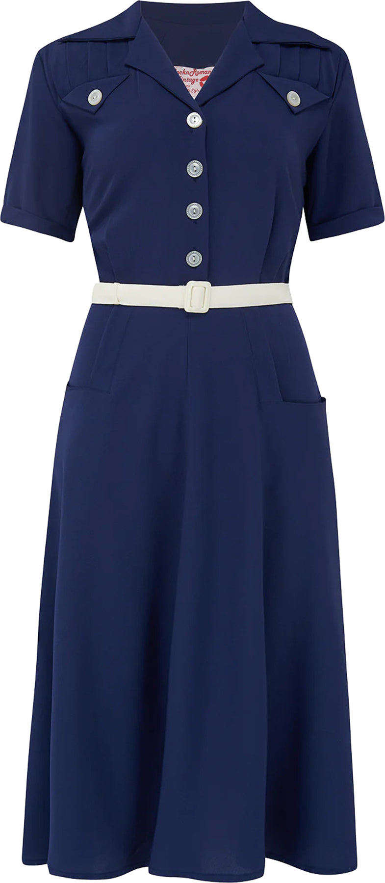 RocknRomance_POLLY_SOLID_NAVy_True_Authentic_1950s_KURZARM_A-Linie_HEMDKLEID_Dress_killer_kirsche_1