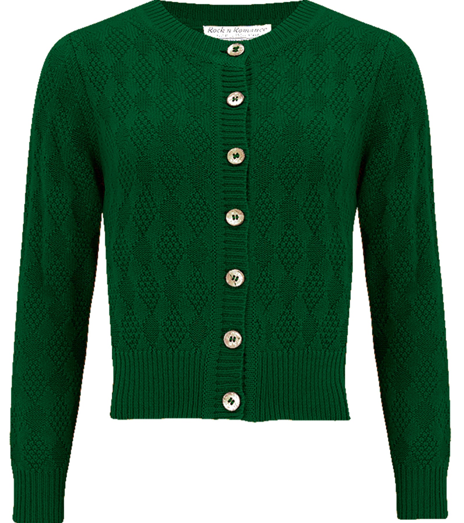 RocknRomance_SANDRA_40s_DIAMOND_KNIT_Langarm_50s_CARDIGAN_Strickjacke_Gruen_killer__kirsche