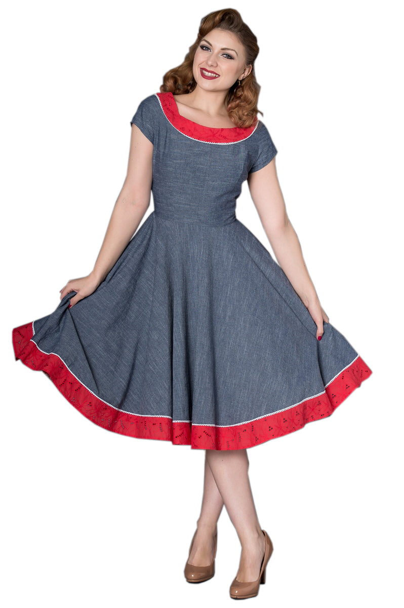 Sheen_CARRLA_Vintage_Floral_CHAMBRAY_Kurzarm_SWING_Dress_Kleid-1T8TRibOKJwGAn