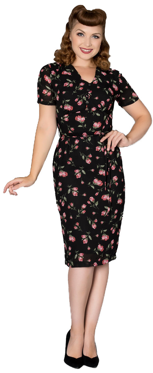Sheen_DAHLIA_Vintage_BLUMEN_Floral_Kurzarm_PENCIL_Dress_Kleid-11