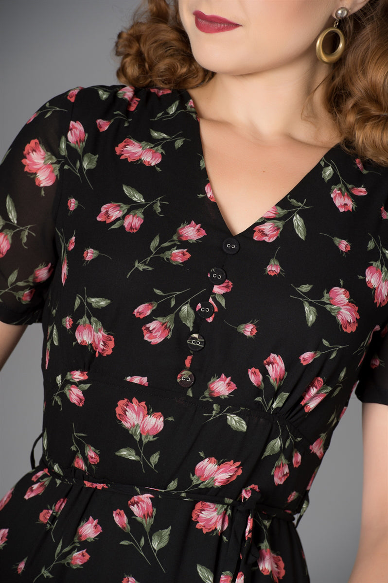Sheen_DAHLIA_Vintage_BLUMEN_Floral_Kurzarm_PENCIL_Dress_Kleid-3UlCUm148UQaB9