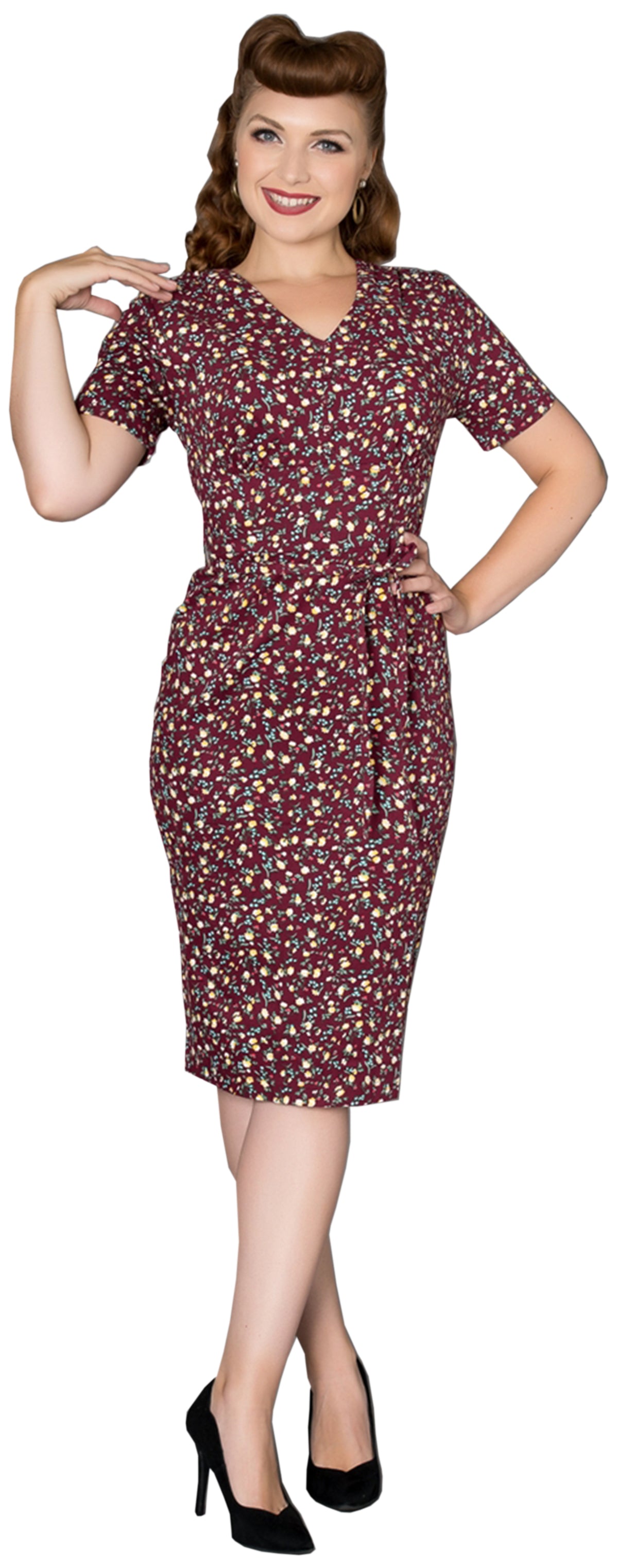 Sheen_DAWN_Floral_BLUMEN_V-Neck_Kurzarm_PENCIL_Dress_Kleid-1ZoaRsQKtisVdC
