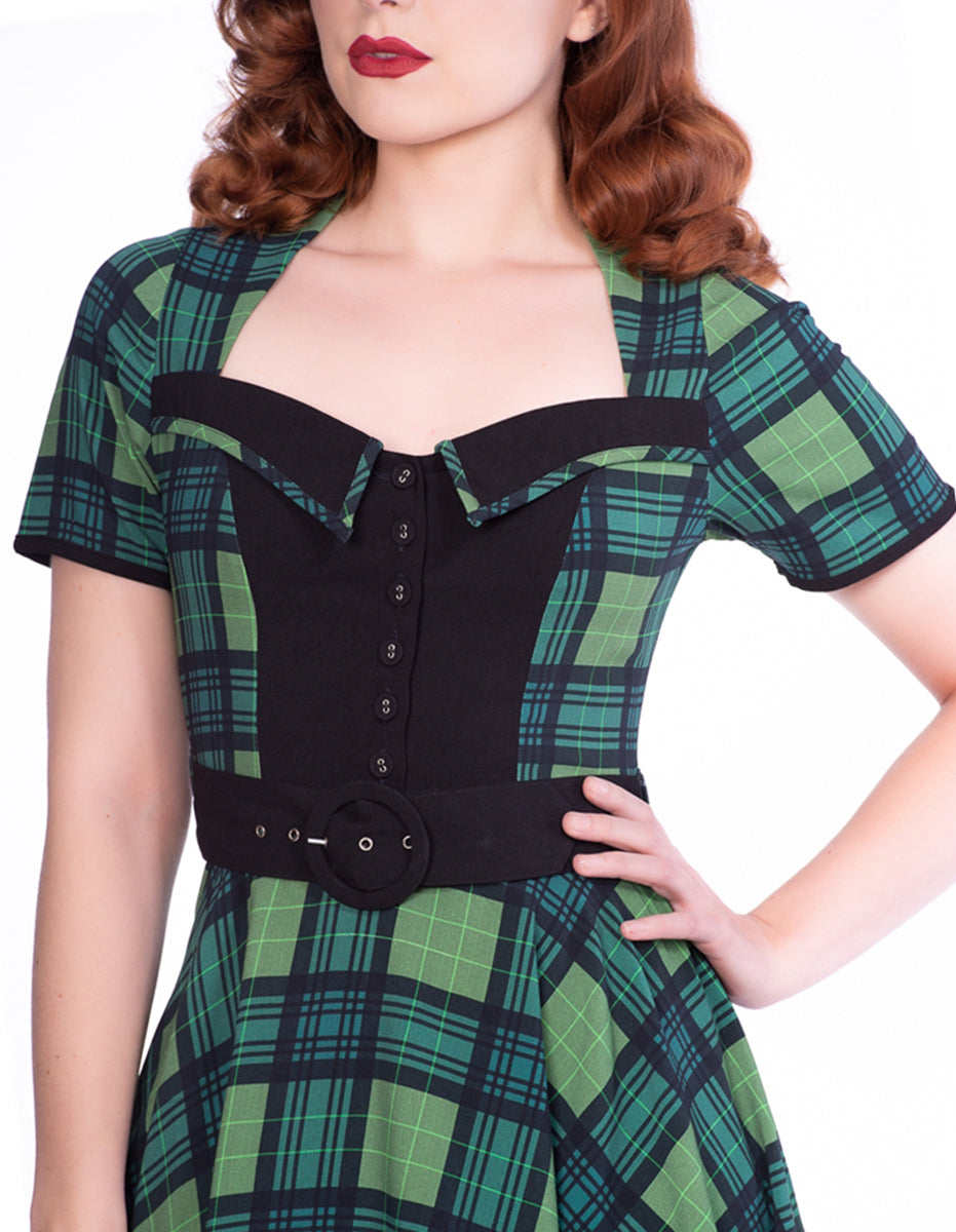 Sheen_DOLLY_Vintage_TARTAN_Karo_Buttoned_Kurzarm_SWING_Dress_Kleid-2