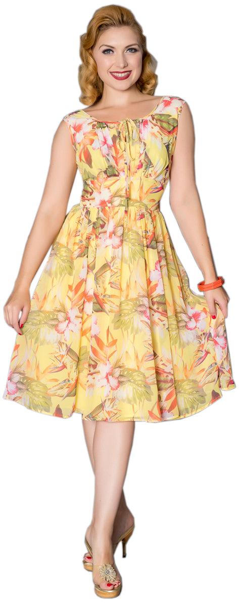 Sheen_GIJNA_Vintage_TROPICAL_Hibiscus_Flower_Chiffon_SWING_Dress_Kleid-1