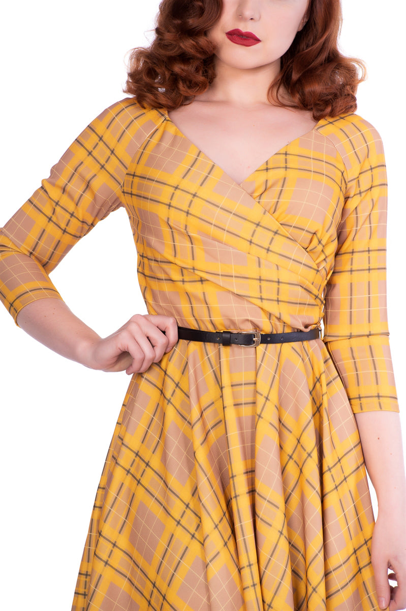 Sheen_KACEE_Vintage_TARTAN_Karo_V-NECK_Dreiviertelarm_SWING_Dress_Kleid-2fO9eN9UgYmIKF
