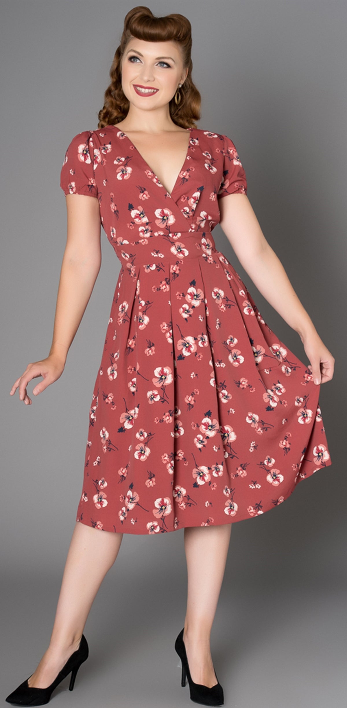 Sheen_KATELYN_Vintage_CHERRY_BLOSSOM_Kurzarm_V-Neck_Dress_Kleid-1