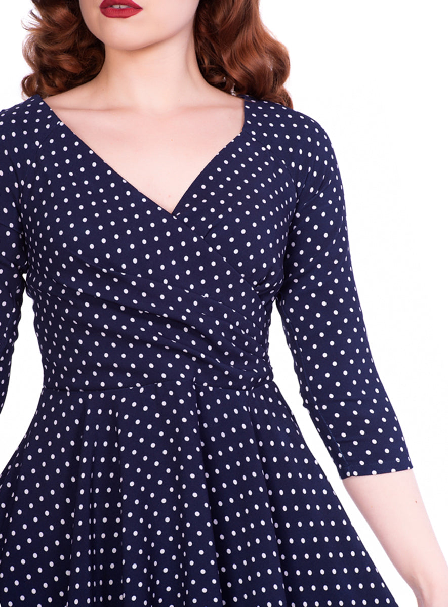 Sheen_KATHERINE_Polka_Dot_PUNKTE_V-Neck_SWING_Dress_Kleid_Navy-2
