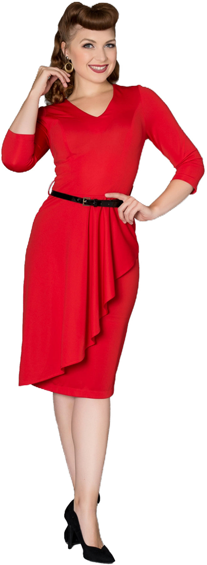 Sheen_KATIE_50s_V-NECK_Vintage_VOLANT_PENCIL_Dress_Bleistiftkleid_killer_kirsche