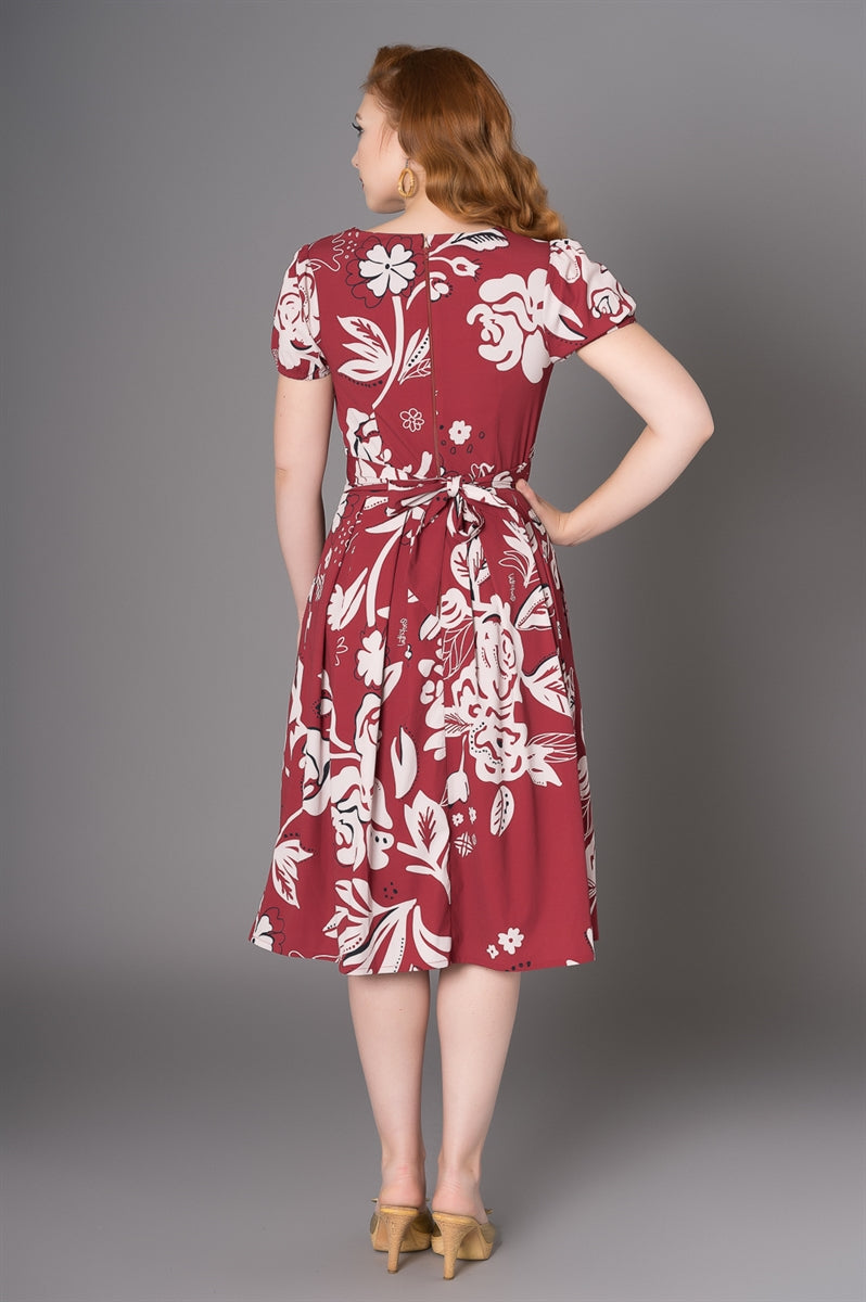 Sheen_KENDRA_Vintage_FLORAL_V-Neck_Kurzarm_SWING_Dress_Kleid-3