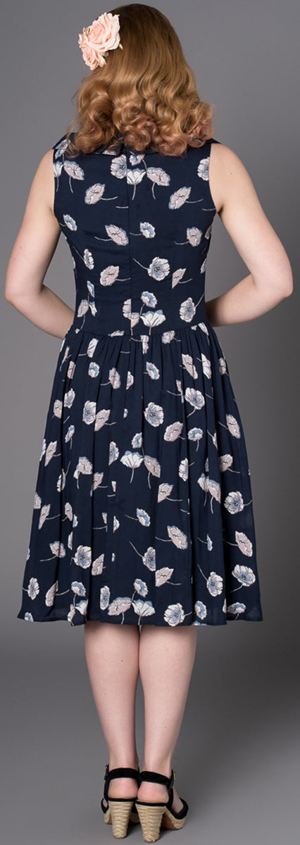 Sheen_MIJA_Vintage_Mohn_FLOWER_Floral_Buttoned_SWING_Dress_Kleid_Navy-2