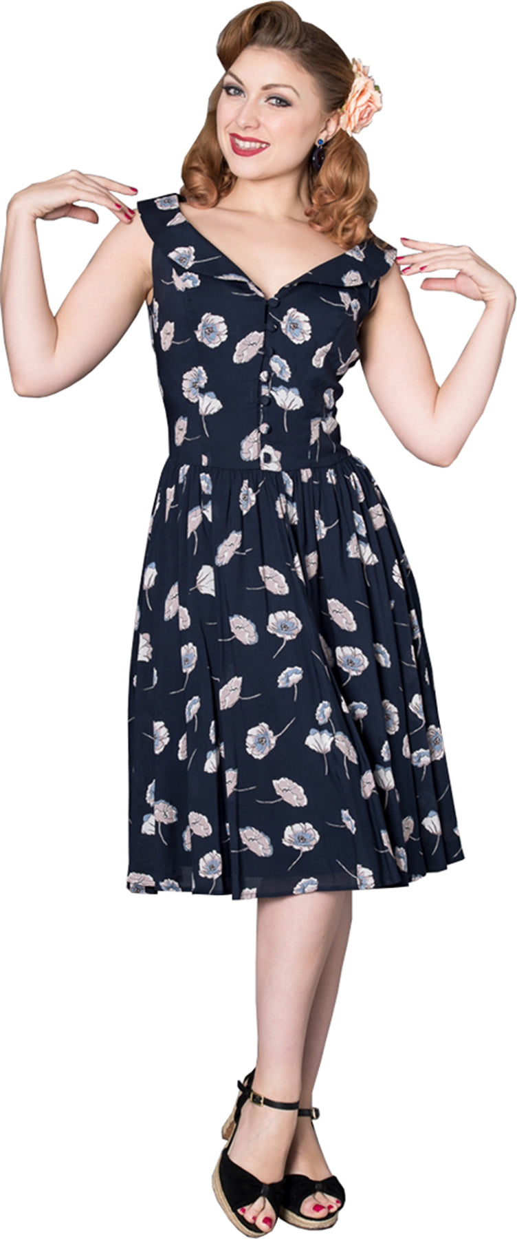 Sheen_MIJA_Vintage_Mohn_FLOWER_Floral_Buttoned_SWING_Dress_Kleid_Navy_killer_kirschevFPHZFHW6H0ro