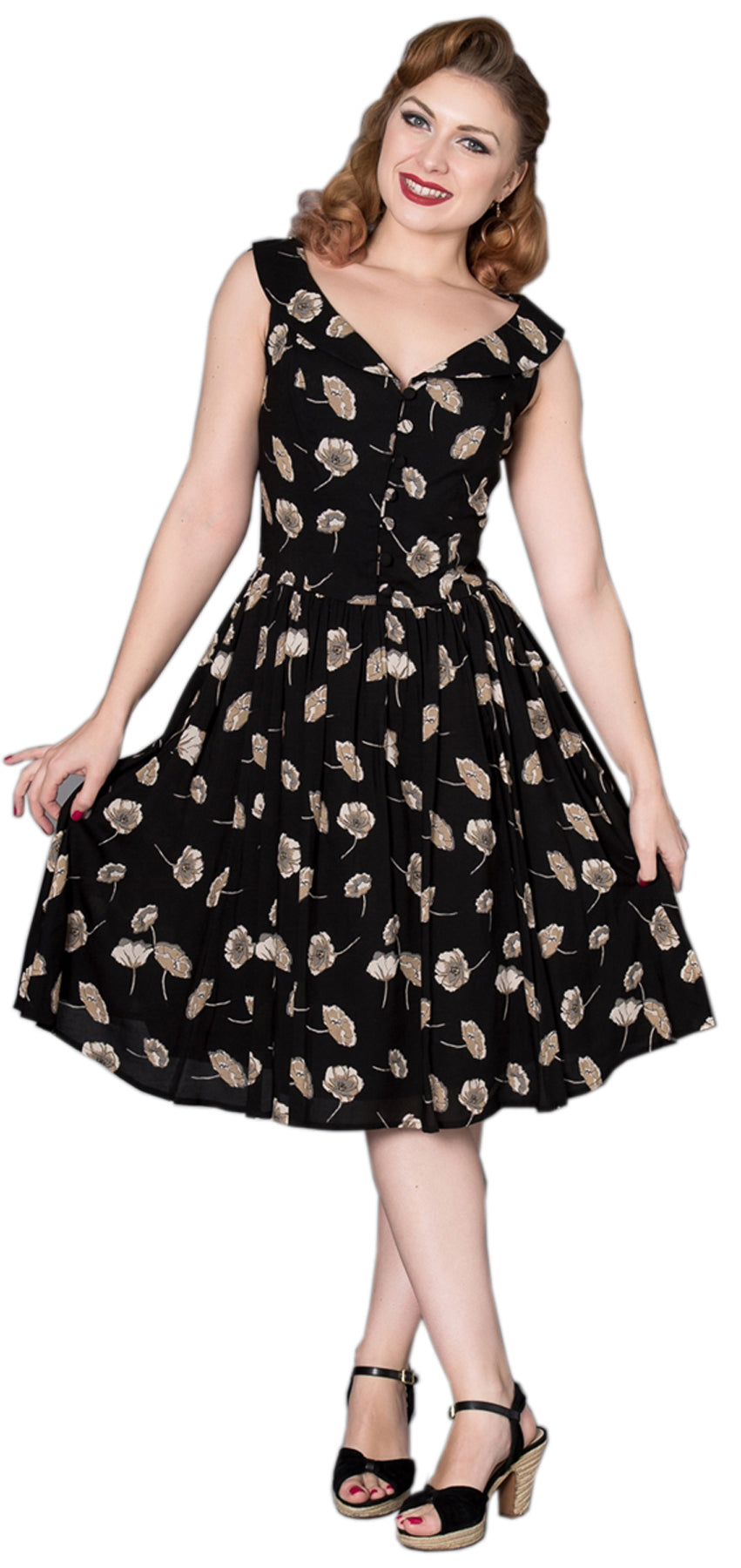 Sheen_MIJA_Vintage_Mohn_FLOWER_Floral_Buttoned_SWING_Dress_Kleid_killer_kirsche