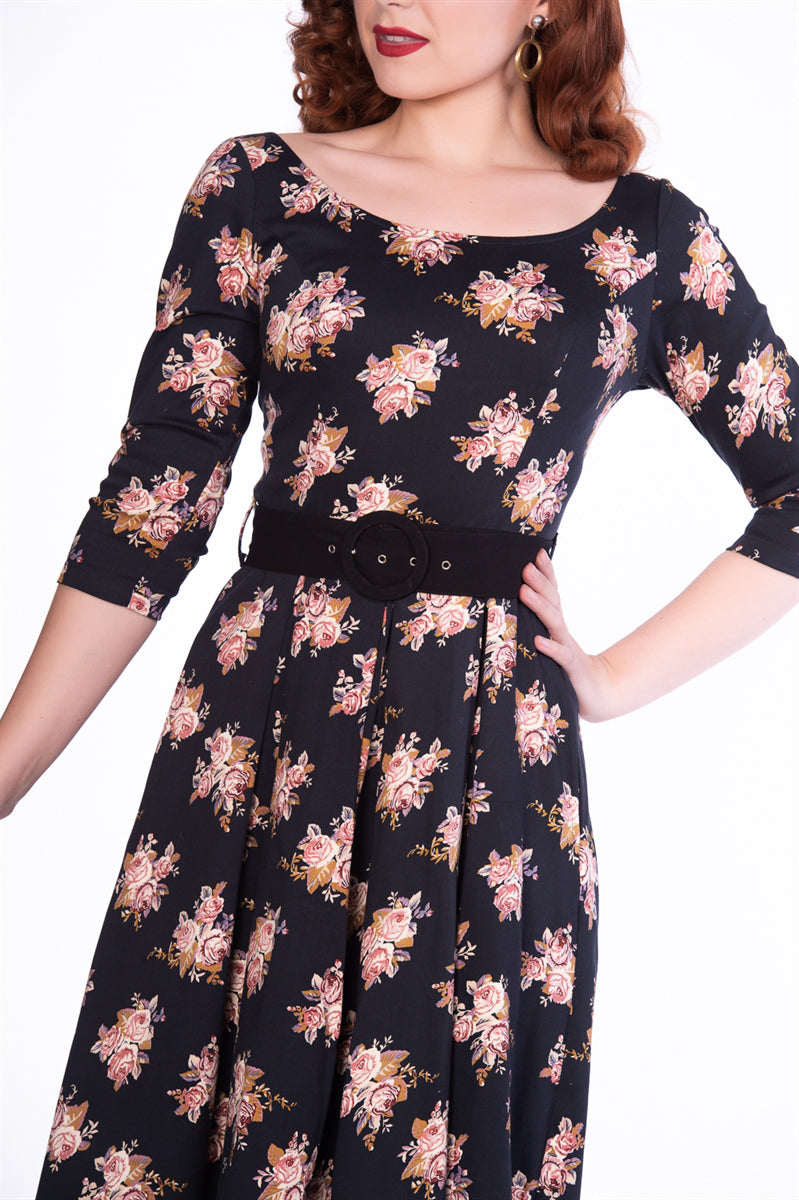Sheen_PRISCILLA_Vintage_ROSEN_Floral_PLEATED_34_Arm_50s_SWING_DRESS_Kleid_killer_kirsche_2