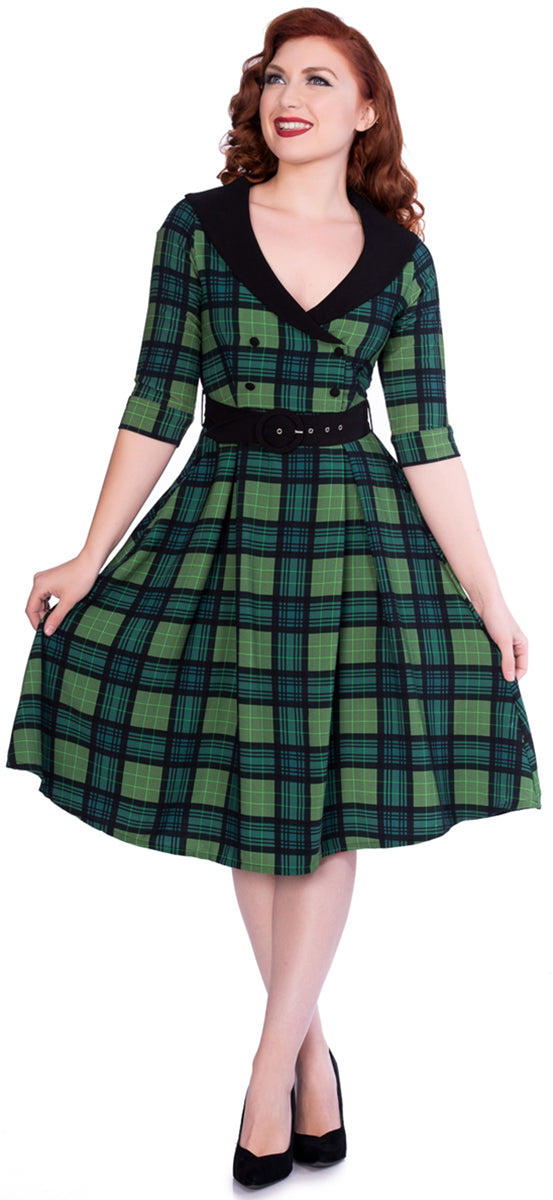Sheen_RAAKEL_Vintage_TARTAN_Karo_COLLAR_Dreiviertelarm_SWING_Dress_Kleid-1