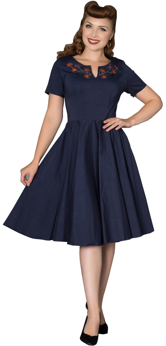 Sheen_VIVIAN_Vintage_FLOWER_Embroidery_Kurzarm_SWING_DRESS_Kleid-1