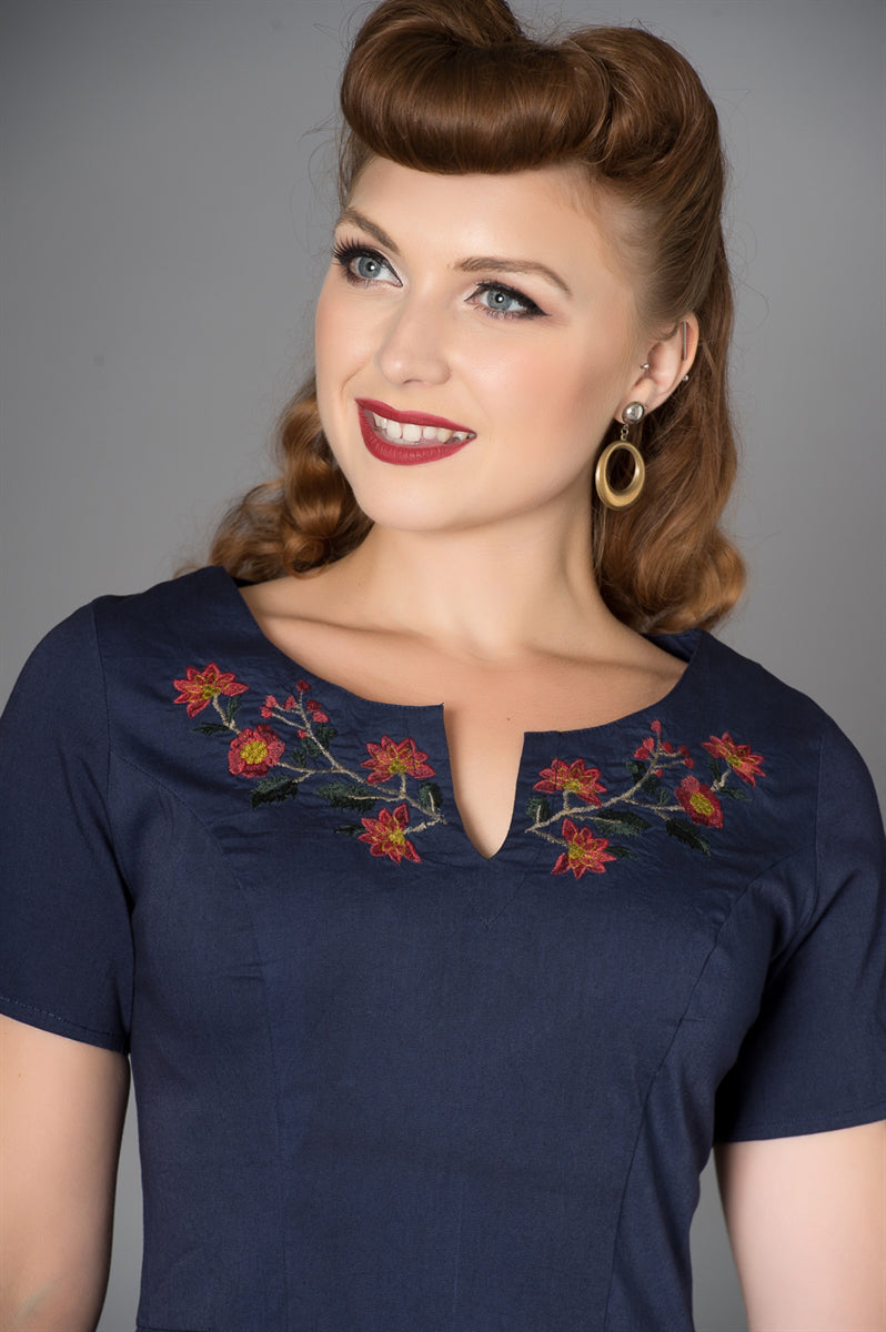 Sheen_VIVIAN_Vintage_FLOWER_Embroidery_Kurzarm_SWING_DRESS_Kleid-2