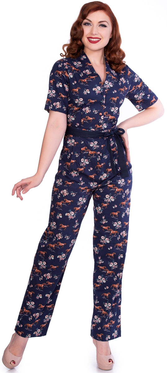 Sheen_WILD_HORSE_Vintage_PFERDE_Blumen_BUTTONED_Kurzarm_Jumpsuit-1