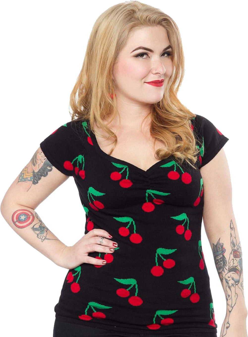 Sourpuss_CHERRIES_JUBILEE_Kirschen_Knit_Kurzarm_Vintage_Sweater_Pullover