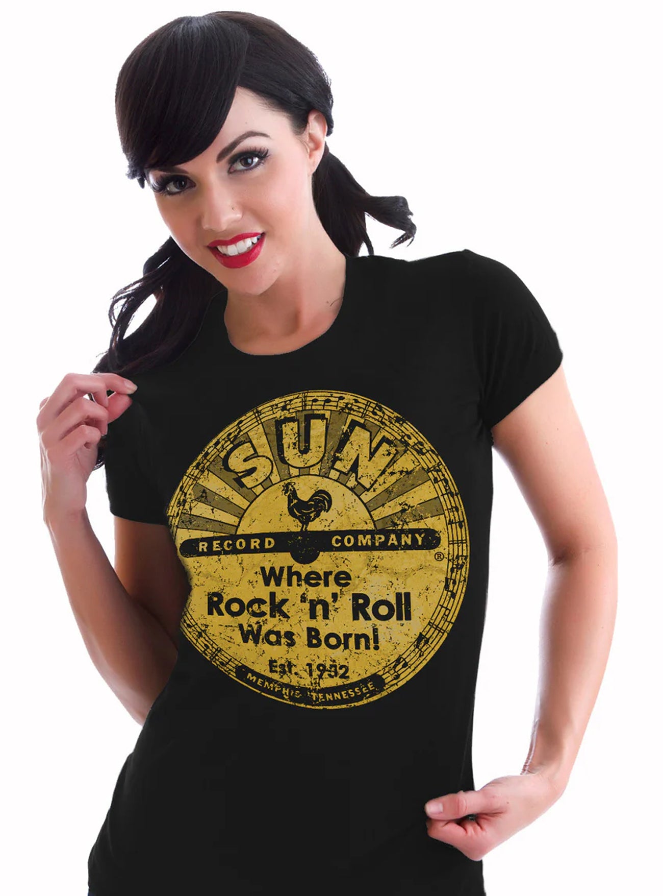 Sun_Records_DISTRESSED_LOGO_RocknRoll_50s_Damen_Tee_Motiv_T-SHIRT_Shirt_-_Schwarz-3qDa63CYzNWAZd