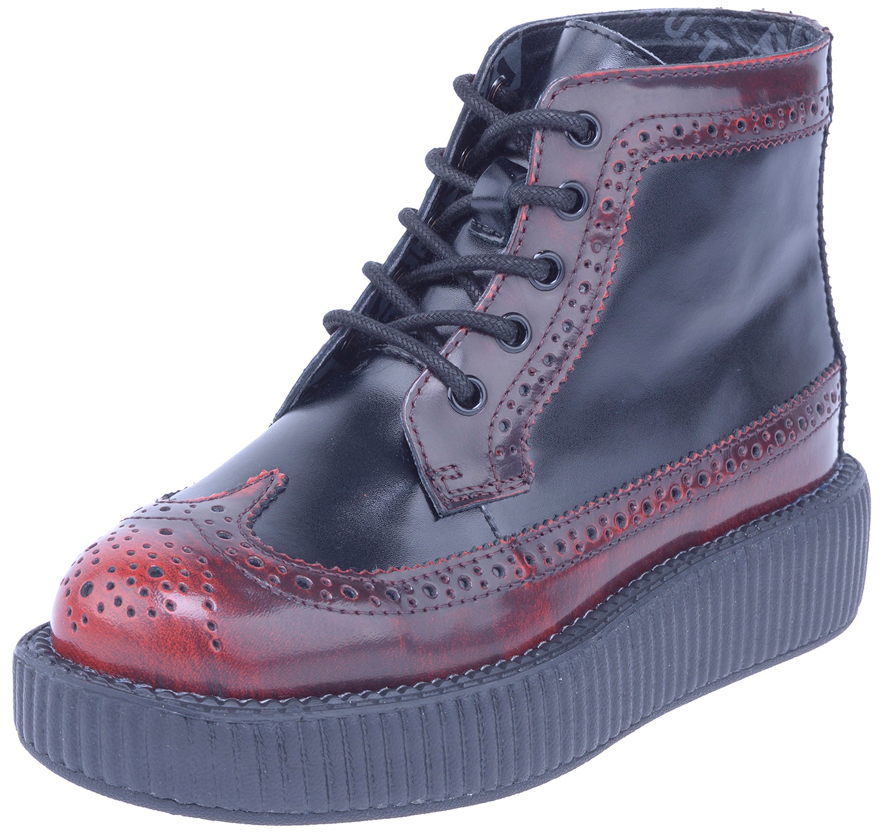 TUK_BURGUNDY_Smooth_Leather_BROGUE_WINGTIP_Low_Boot_Lackstiefel_killer_kirsche