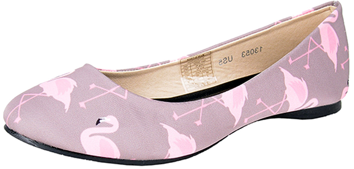 TUK_Pink_FLAMINGOS_On_Grey_Flat_Ballerinas_-_Grau