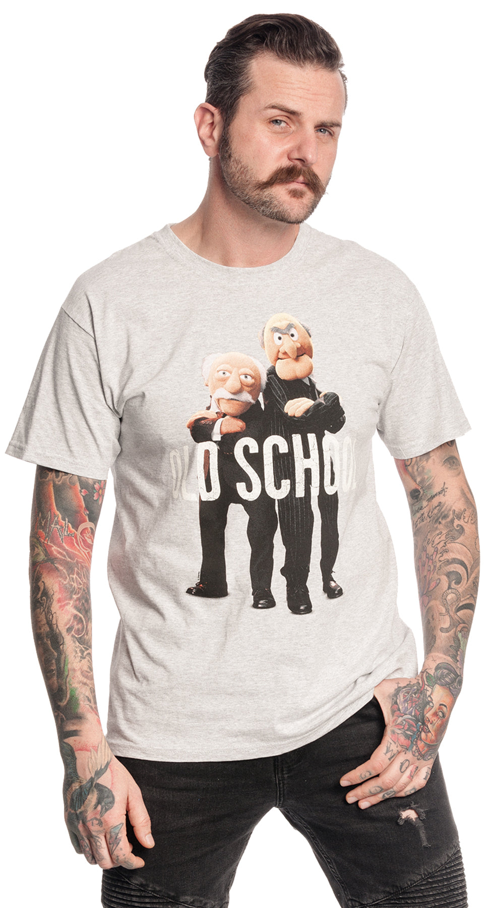 The_Muppets_WALDORF_STATLER_Oldschool_Motiv_RUNDHALS_Kurzarm_Herren_T-SHIRT_-_Grau_killer_kirsche_1