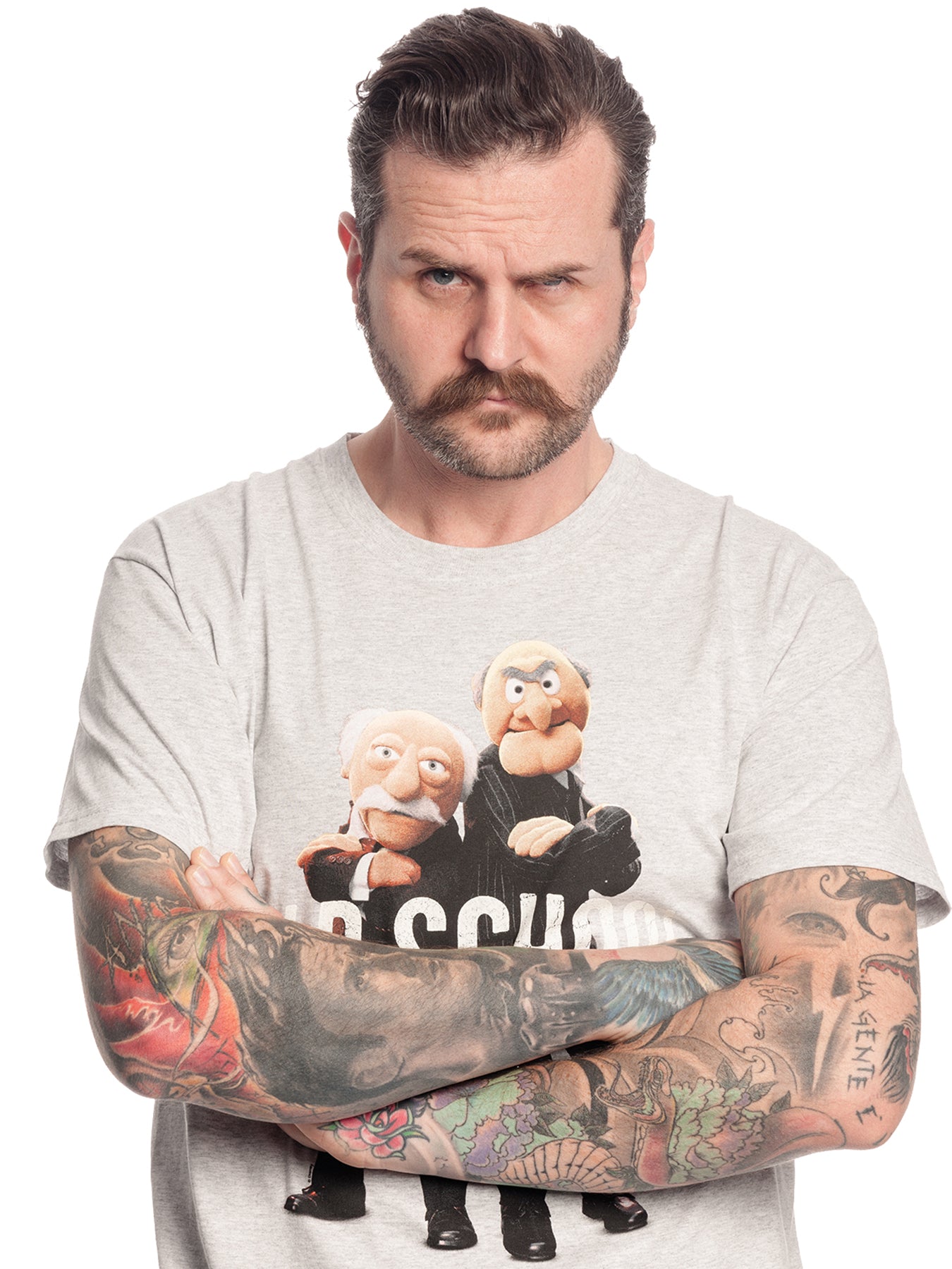The_Muppets_WALDORF_STATLER_Oldschool_Motiv_RUNDHALS_Kurzarm_Herren_T-SHIRT_-_Grau_killer_kirsche_5