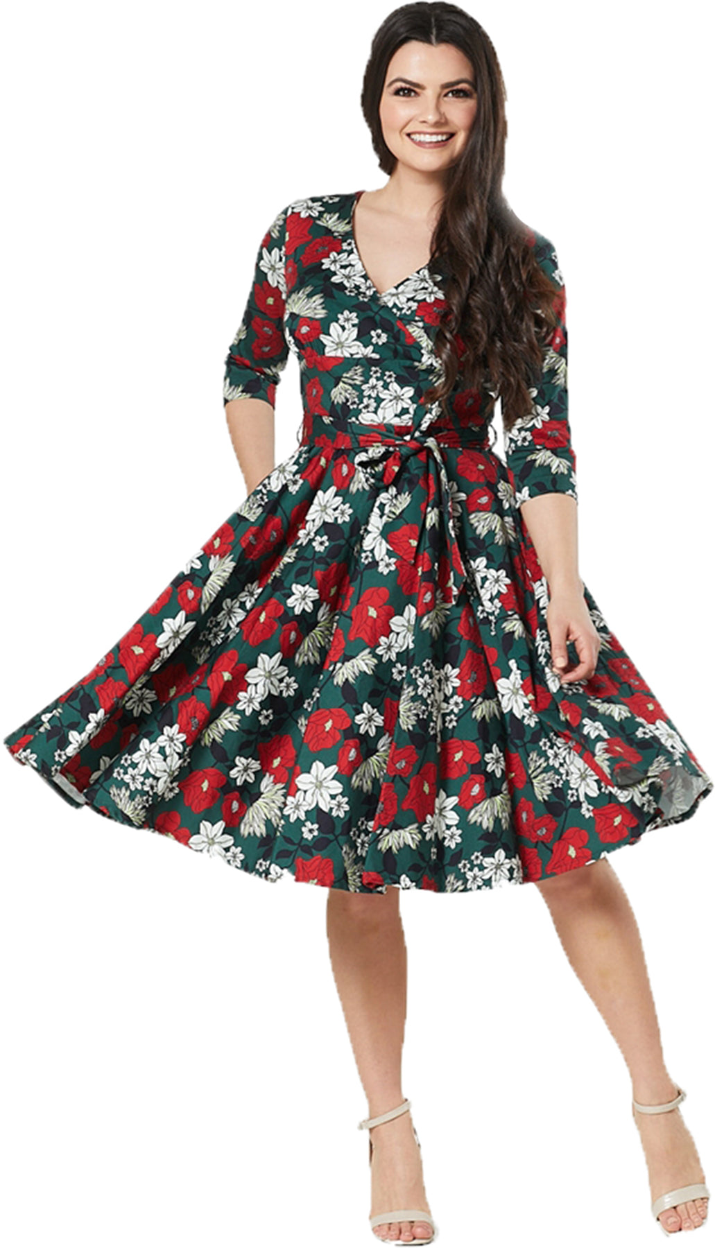Timeless_London_ANGELA_50s_FLORAL_Blumen_V-Neck_SWING_DRESS_Kleid_Plus_Size_Killer_Kirsche-1