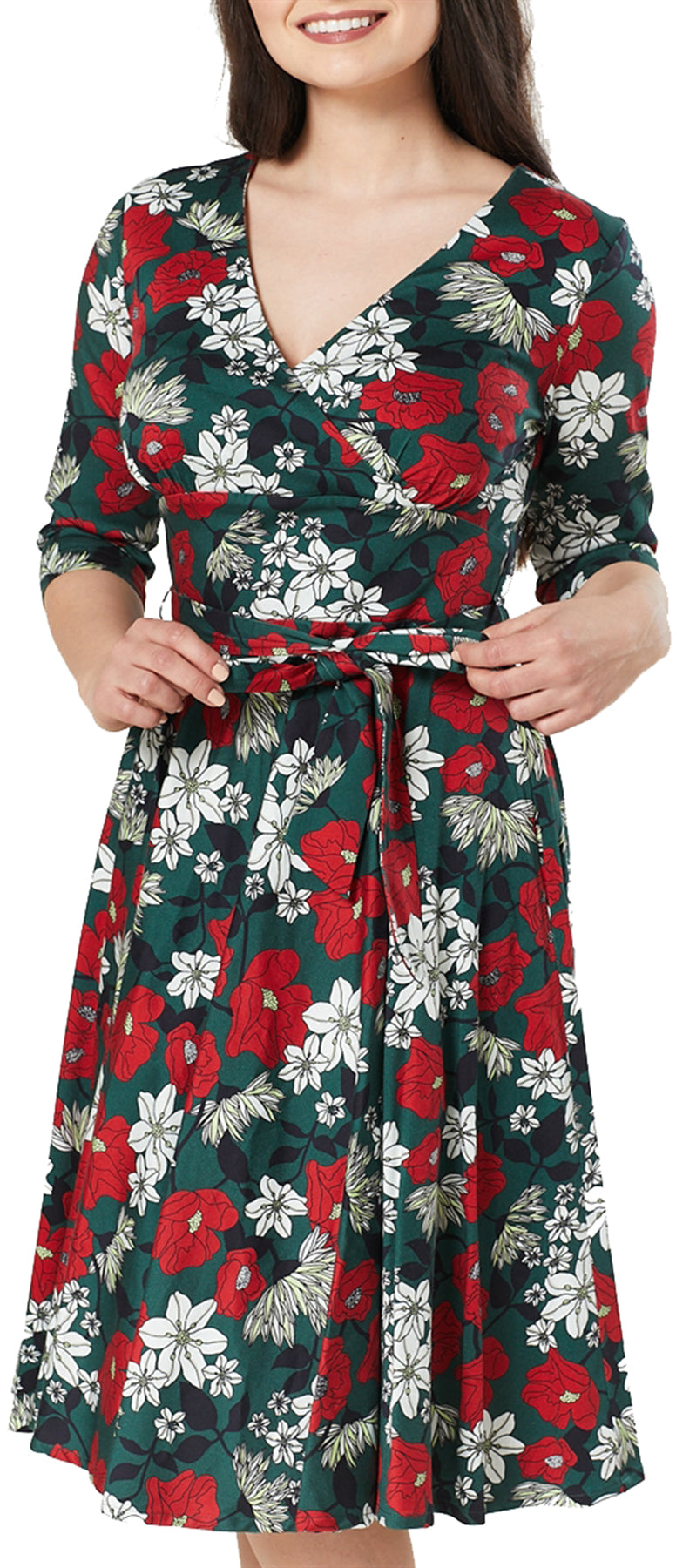 Timeless_London_ANGELA_50s_FLORAL_Blumen_V-Neck_SWING_DRESS_Kleid_Plus_Size_killer_kirsche_2