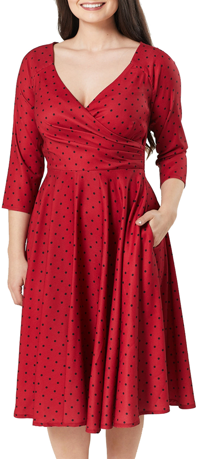 Timeless_London_GENEVIEVE_Polka_Dot_PUNKTE_V-Neck_SWING_DRESS_Kleid_Rot_killer_kirsche_2WgJjkmH2baBsG