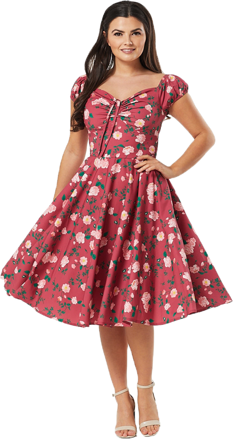 Timeless_London_ROSE_50s_FLORAL_Sweetheart_BLUMEN_Kurzarm_SWING_DRESS_Kleid_Killer_Kirsche-1