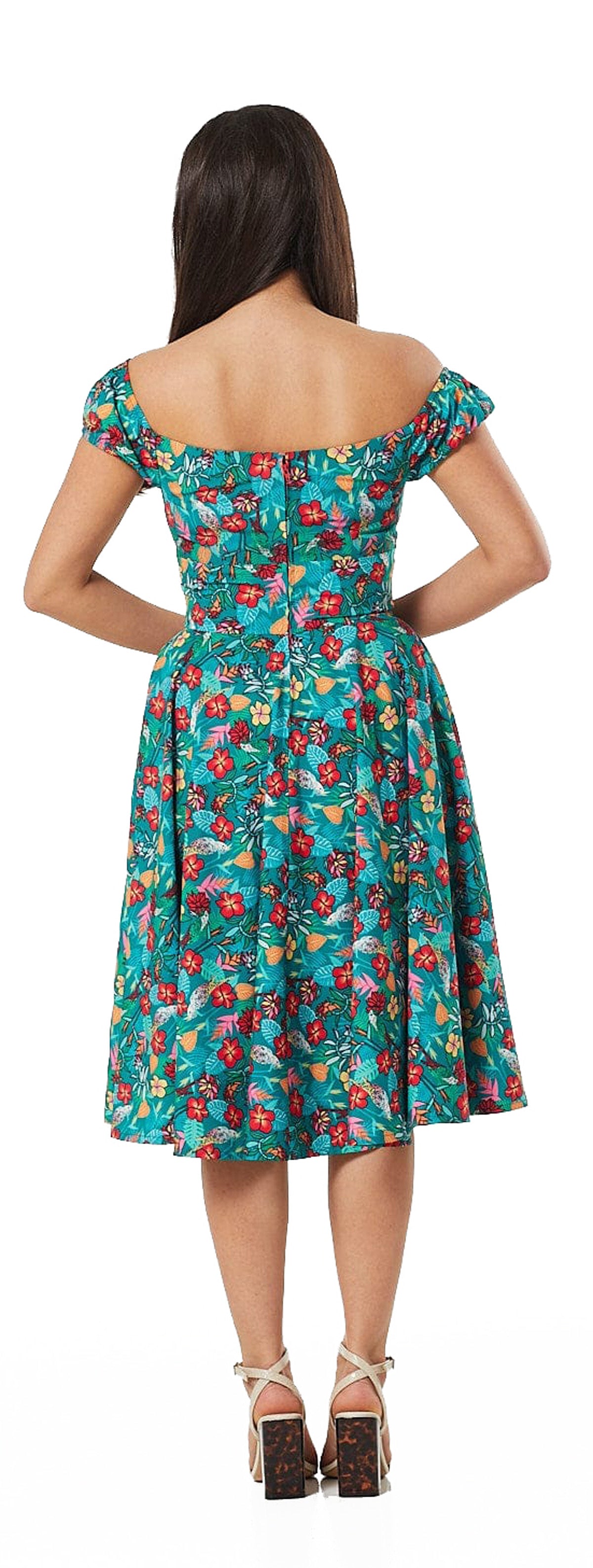 Timeless_PRESTON_TROPICAL_50s_FLORAL_Vintage_Aloha_Tiki_Hibiscus_SWING_DRESS_Kleid-2