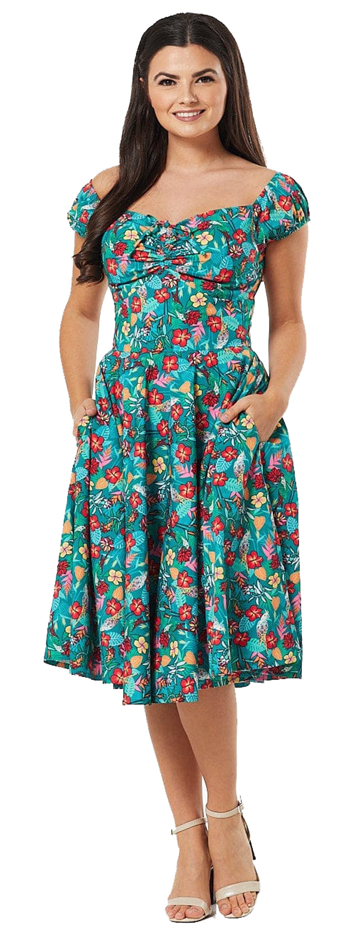 Timeless_PRESTON_TROPICAL_50s_FLORAL_Vintage_Aloha_Tiki_Hibiscus_SWING_DRESS_Kleid-4