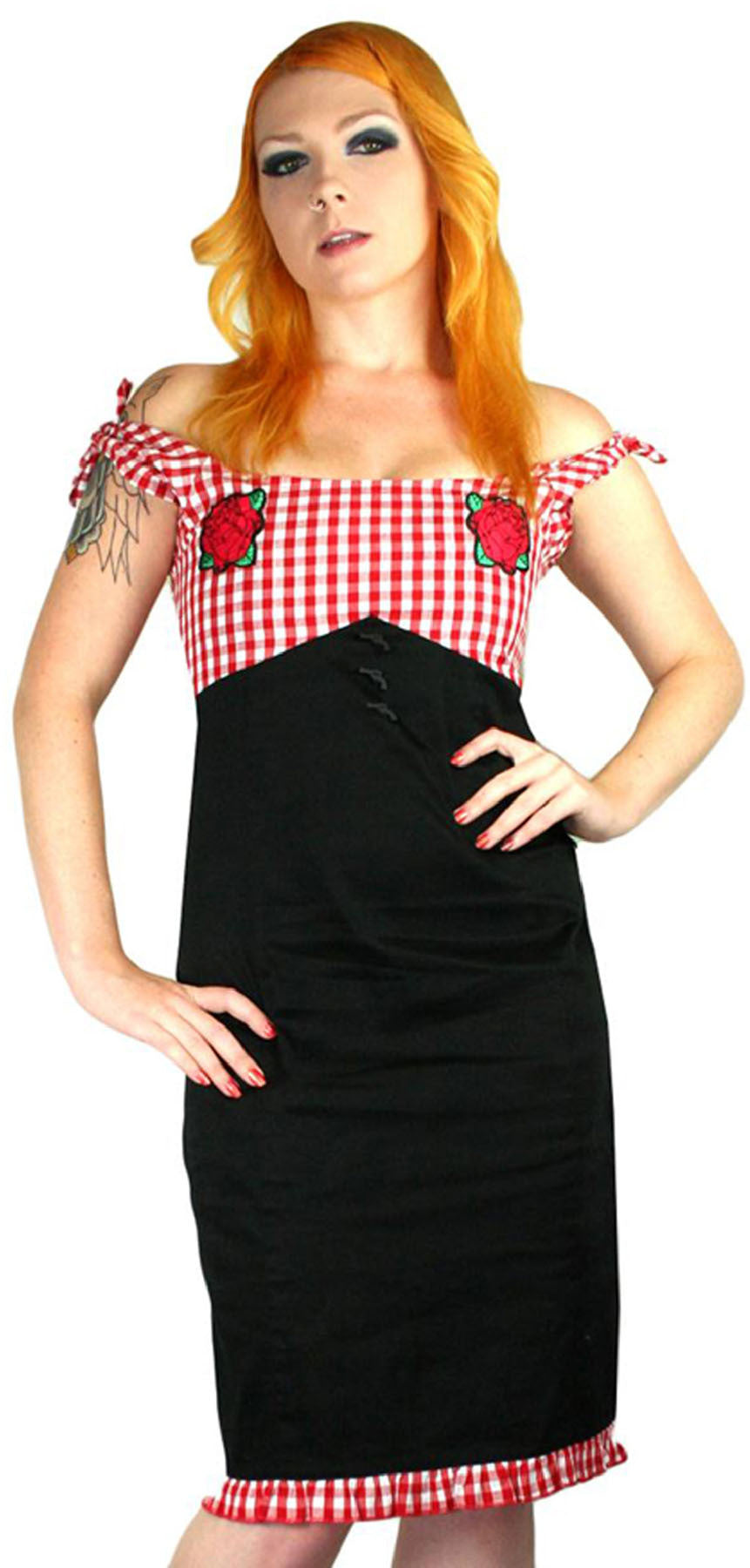 TooFast_GINGHAM_Talulah_Dress_TATTOO_ROSE_Guns_killer_kirsche