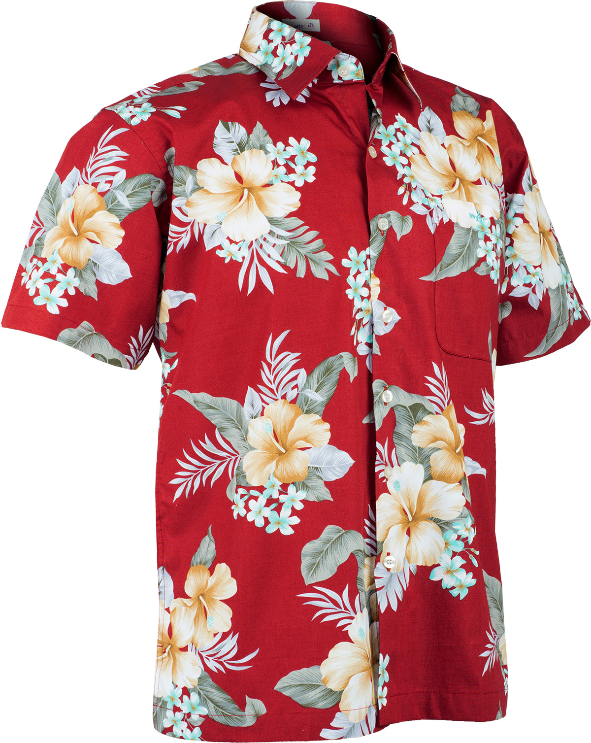 Tropical_KAIPO_Frangipani_HIBISKUS_Shirt_HAWAIIHEMD_Dunkelrot-Gelb-3