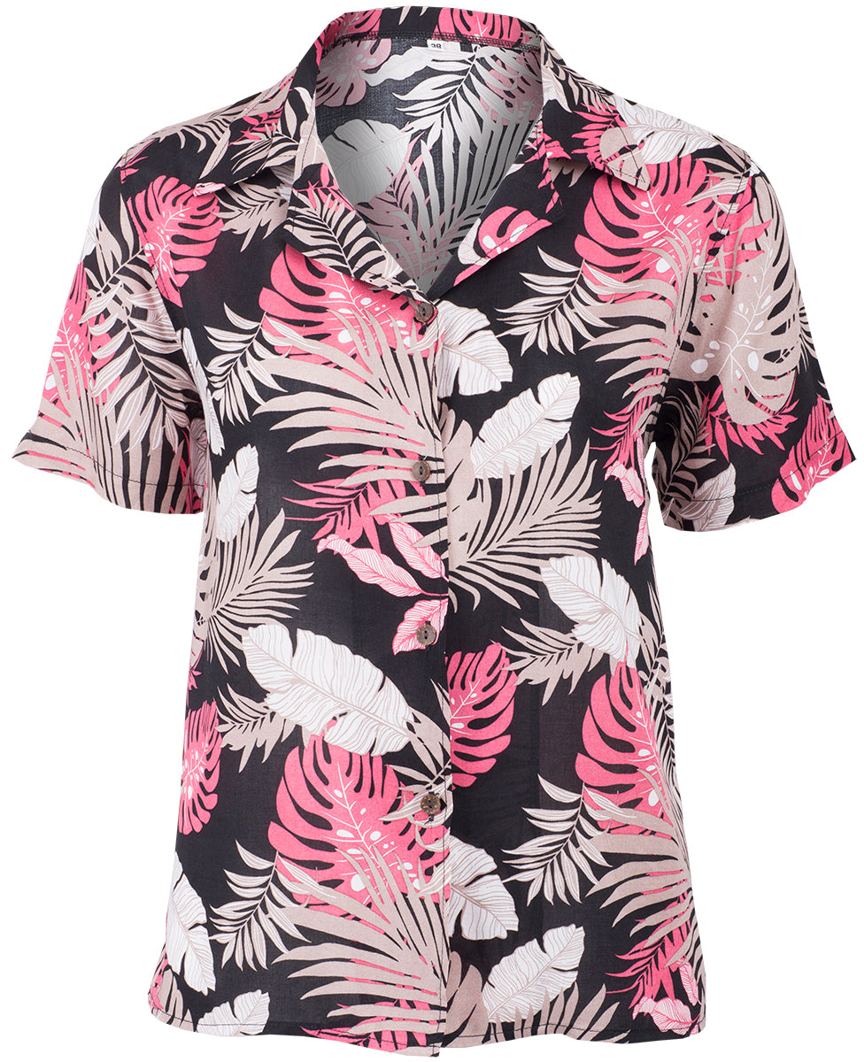 Tropical_MALOU_Retro_PALMENBLaeTTER_Kurzarm_Oberteil_HAWAII_BLUSE-1