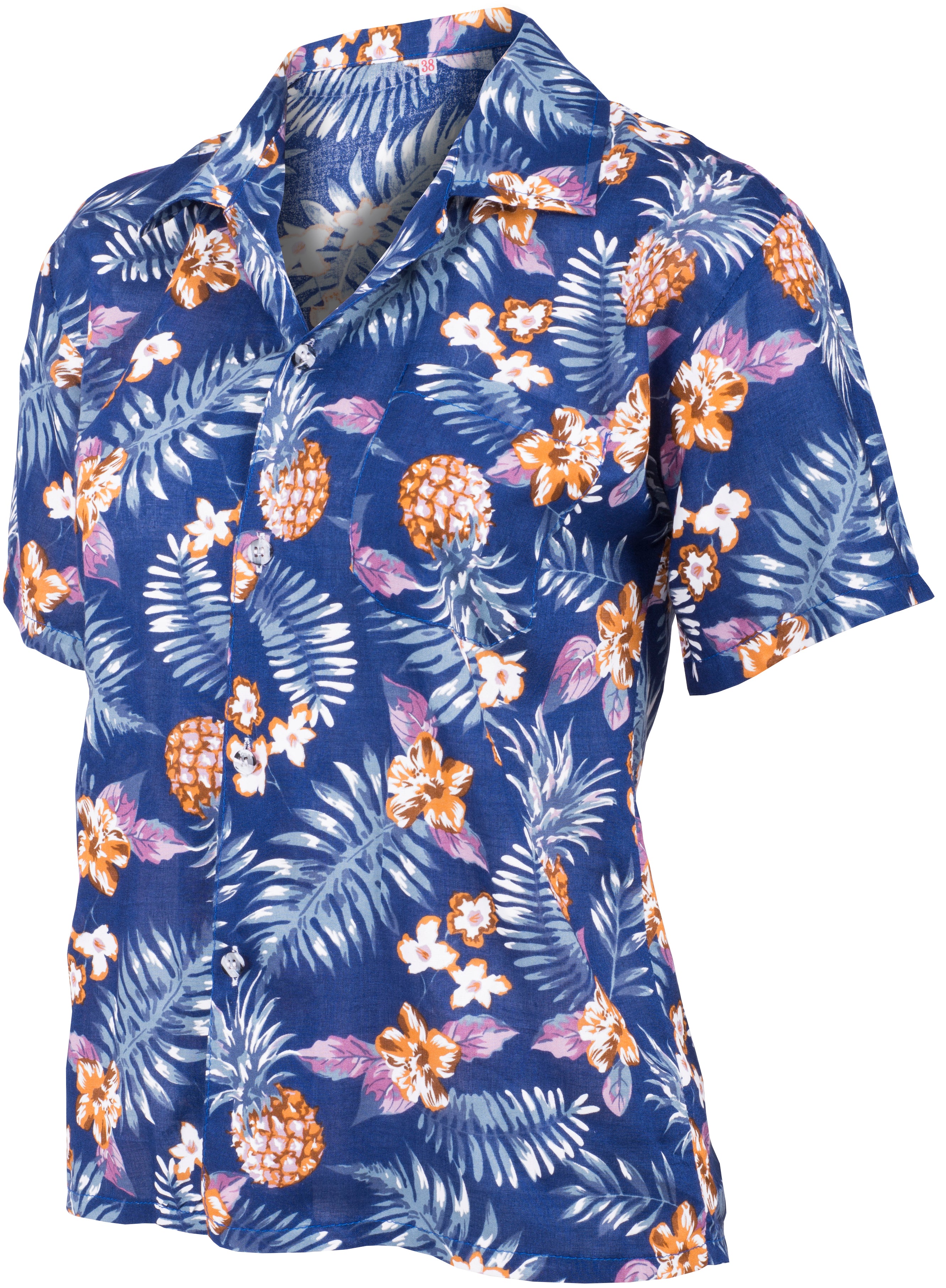 Tropical_NALANI_Palmenblaetter_HIBISKUS_Ananas_HAWAII_BLUSE_Blau-2