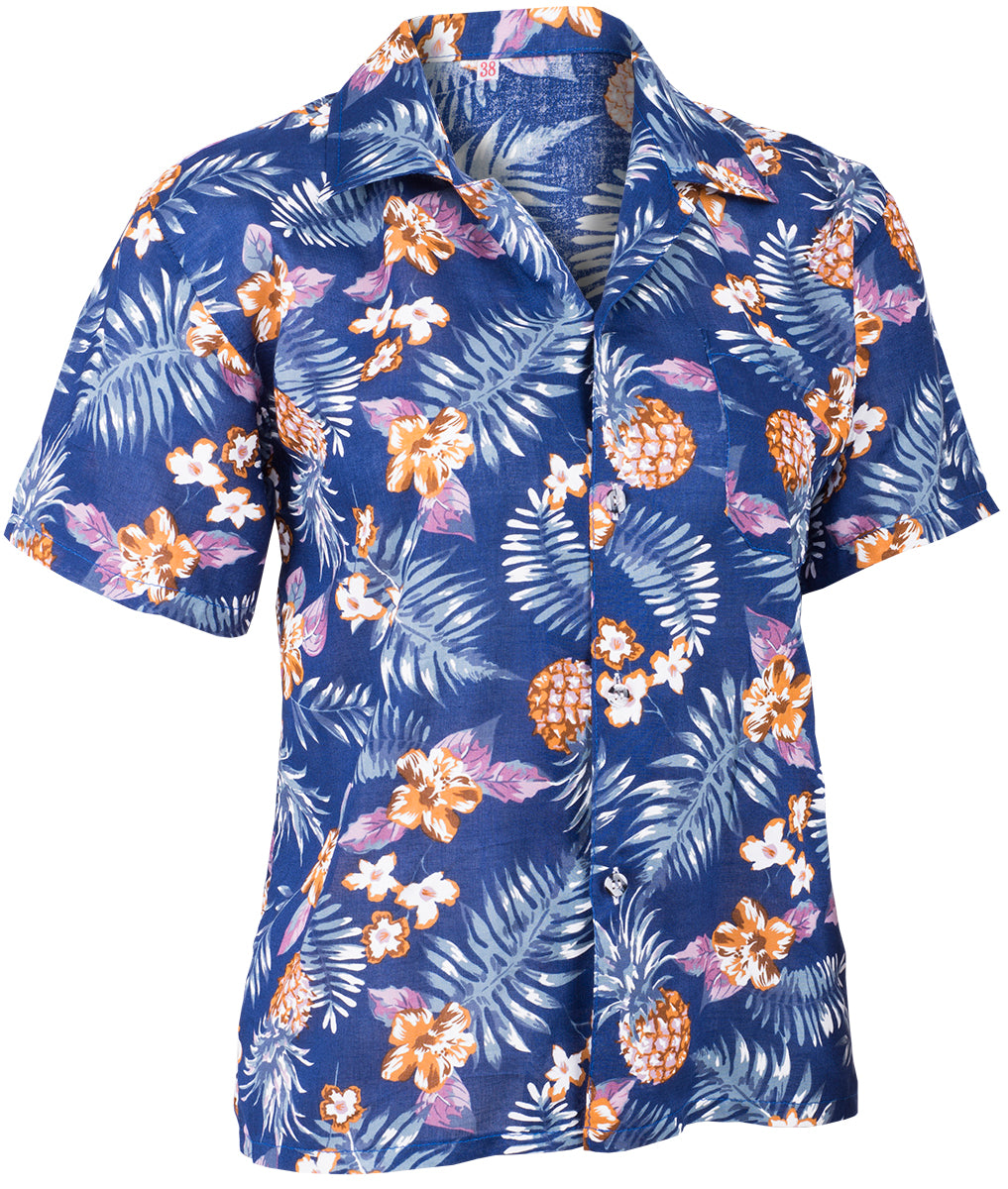 Tropical_NALANI_Palmenblaetter_HIBISKUS_Ananas_HAWAII_BLUSE_Blau-3