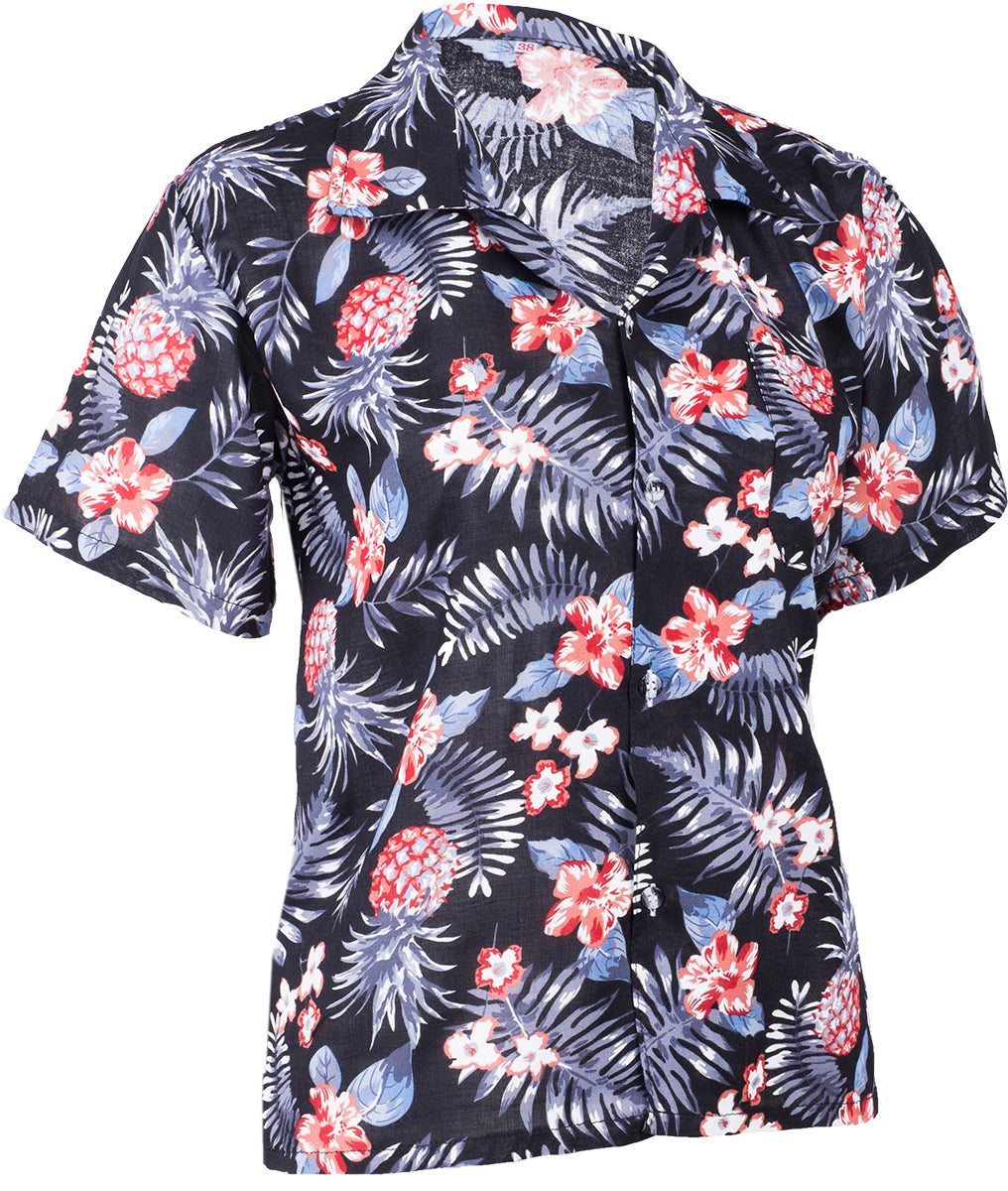 Tropical_NALANI_Palmenblaetter_HIBISKUS_Ananas_HAWAII_BLUSE_Schwarz-3