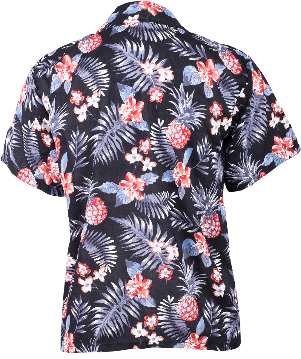 Tropical_NALANI_Palmenblaetter_HIBISKUS_Ananas_HAWAII_BLUSE_Schwarz-4