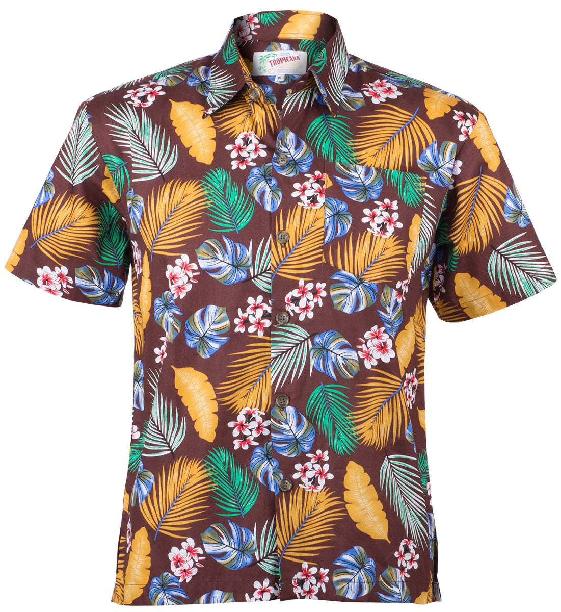 Tropical_TARRO_Frangipani_Palmenblaetter_Kurzarm_Shirt_HAWAIIHEMD_Braun-1